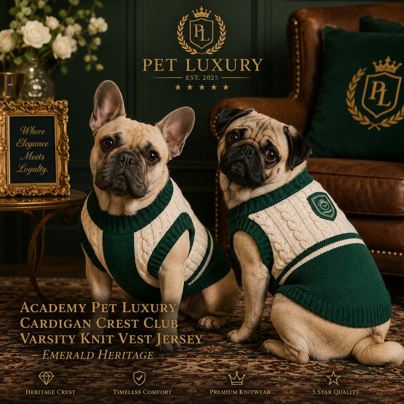 Academy Pet Luxury Cardigan Crest Club Varsity Knit Vest Jersey – Emerald Heritage
