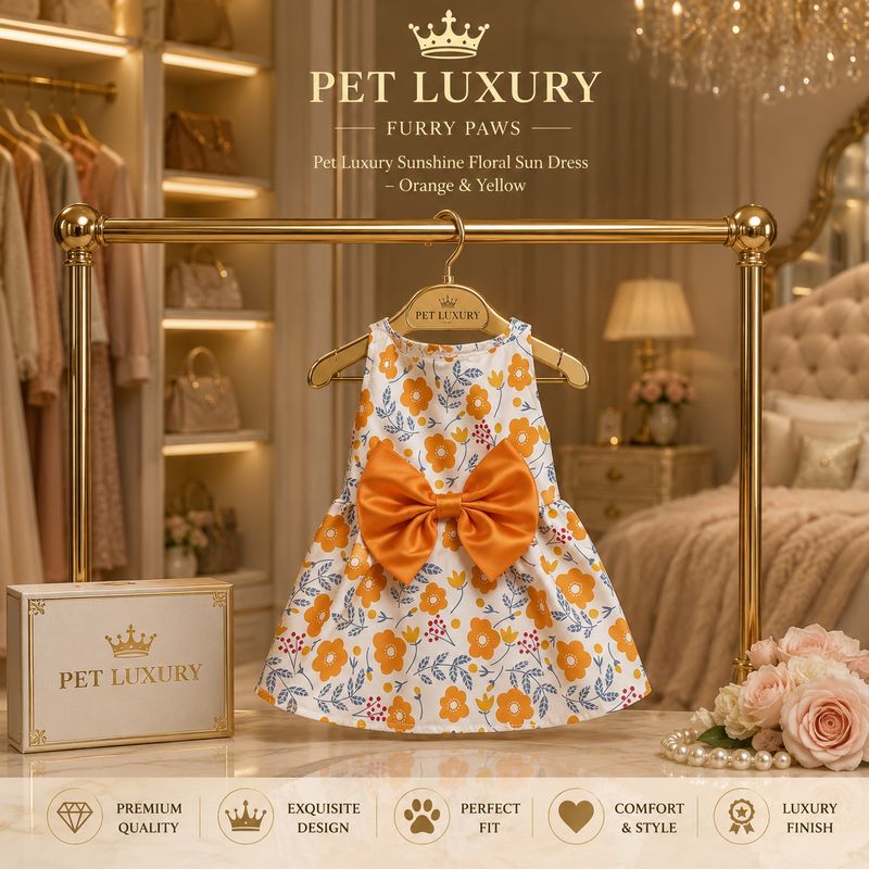 FURRY PAWS Pet Luxury Sunshine Floral Sun Dress – Orange & Yellow