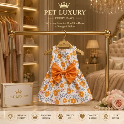 FURRY PAWS Pet Luxury Sunshine Floral Sun Dress – Orange & Yellow