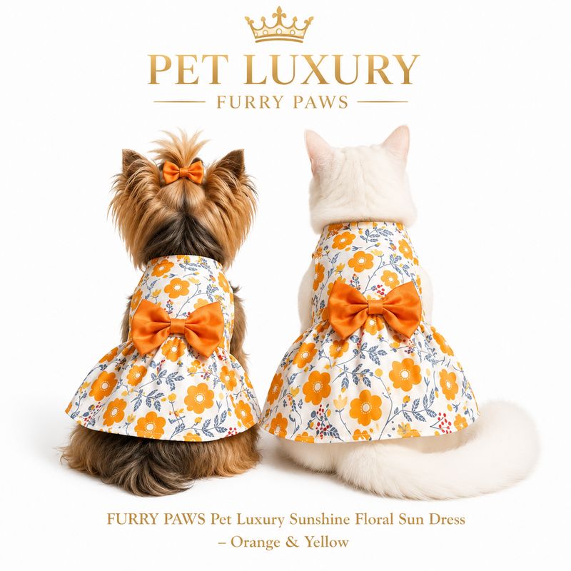 FURRY PAWS Pet Luxury Sunshine Floral Sun Dress – Orange & Yellow