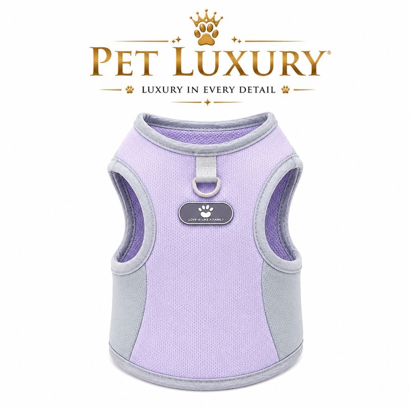 Pet Luxury Pet Clothing Purple And Gray With Leash Grip – Breathable Harness Vest for Cats & Small Dogs