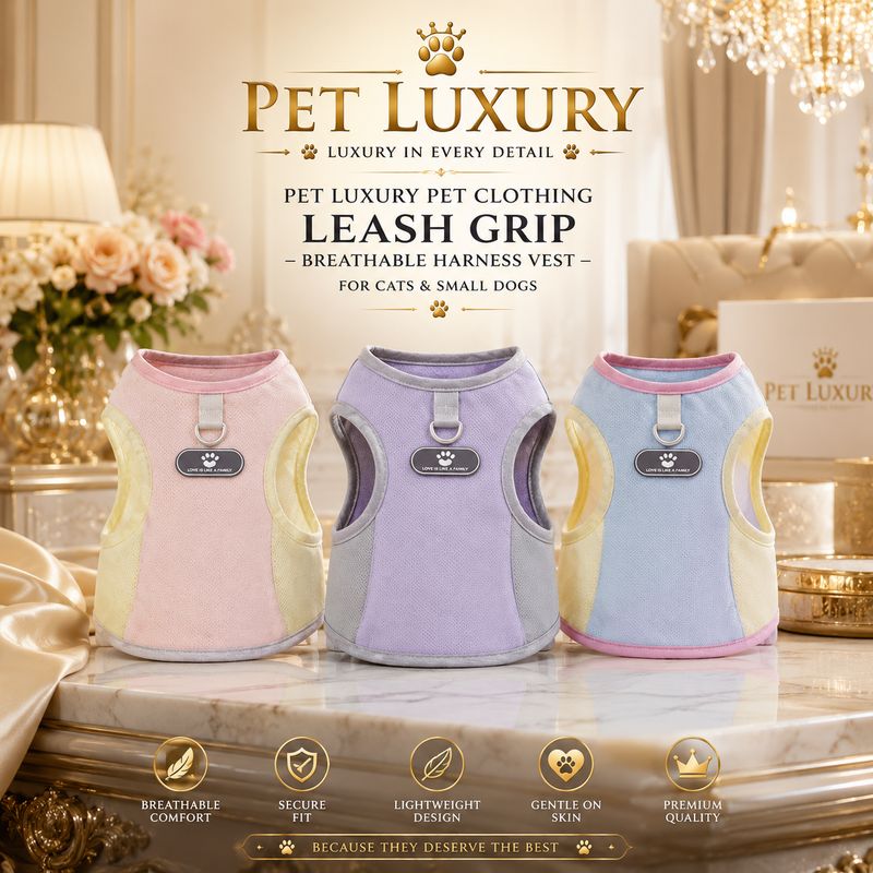 Pet Luxury Pet Clothing Purple And Gray With Leash Grip – Breathable Harness Vest for Cats & Small Dogs