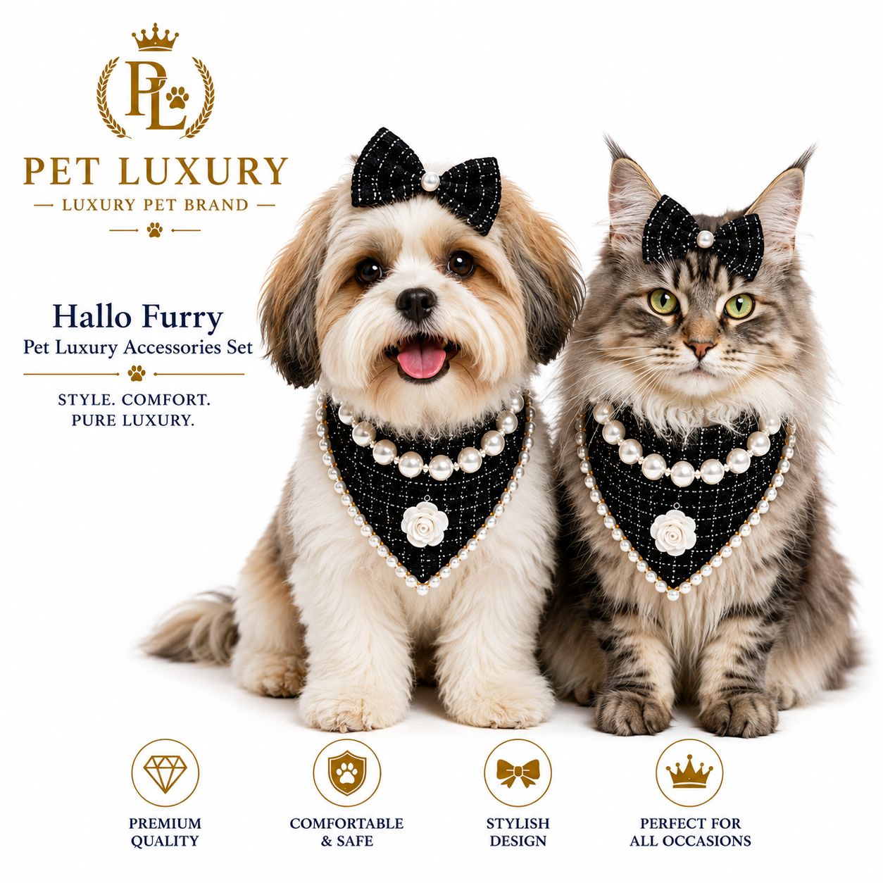 Luxury Pet Accessories Set - Glamorous Black Luxury Pet Accessories Set - Glamorous Black