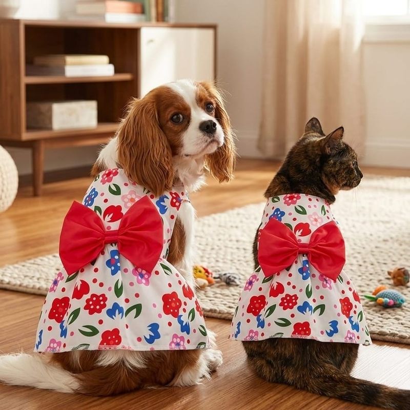 FURRY PAWS Pet Dress-Red and Blue