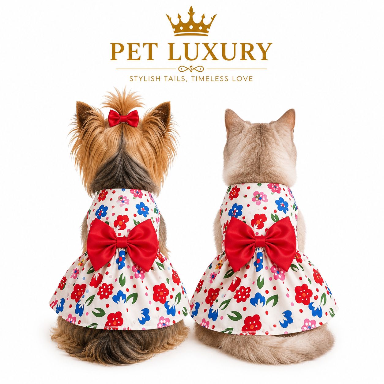 FURRY PAWS Pet Luxury Garden Bloom Sun Dress – Red & Blue