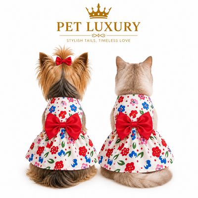 FURRY PAWS Pet Luxury Garden Bloom Sun Dress – Red & Blue FURRY PAWS Pet Luxury Garden Bloom Sun Dress – Red & Blue