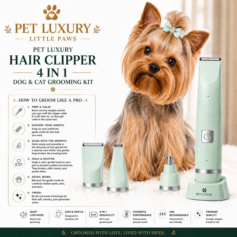 Little Paws Pet Luxury Hair Clipper 4 in 1— Dog & Cat Grooming Kit