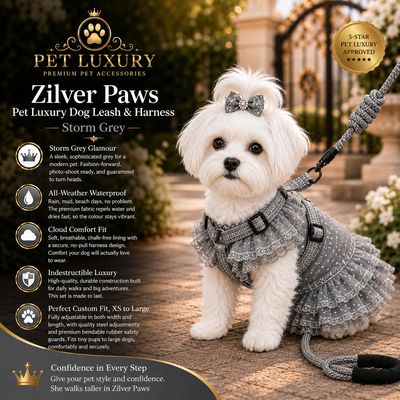 Zilver Paws Pet Luxury Dog Leash & Harness – Storm Grey