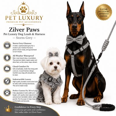 Zilver Paws Pet Luxury Dog Leash & Harness – Storm Grey Zilver Paws Pet Luxury Dog Leash & Harness – Storm Grey