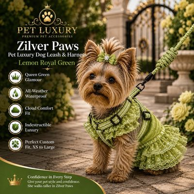 Zilver Paws Pet Luxury Dog Leash & Harness – Lemon Royal Green