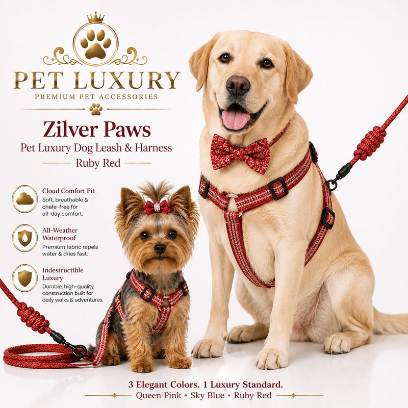 Zilver Paws Pet Luxury Dog Leash & Harness – Ruby Red Zilver Paws Pet Luxury Dog Leash & Harness – Ruby Red