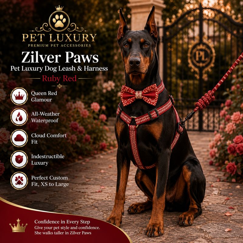 Zilver Paws Pet Luxury Dog Leash & Harness – Ruby Red