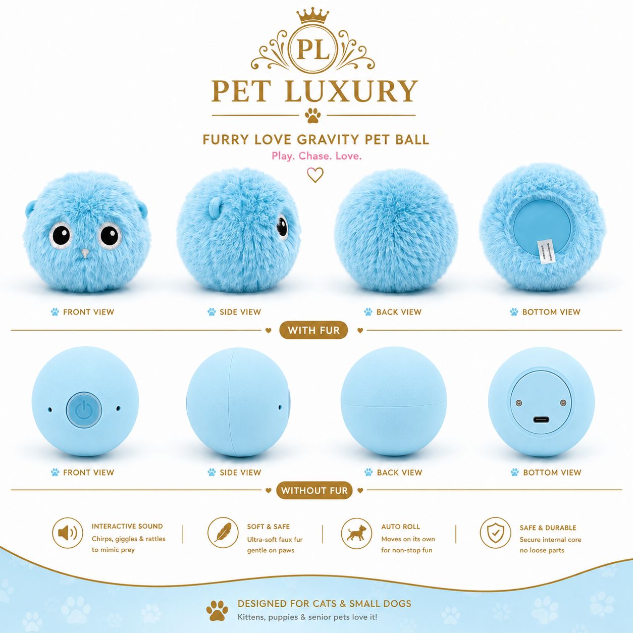 Furry Love Gravity Pet Blue Ball Furry Love Gravity Pet Blue Ball