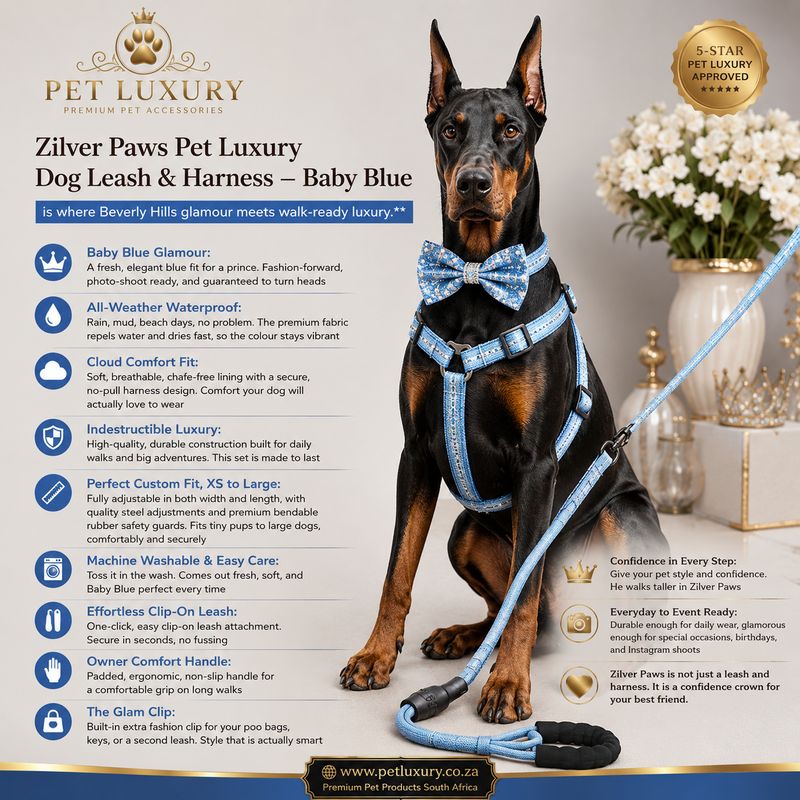 Zilver Paws Pet Luxury Dog Leash And Harness - Blue