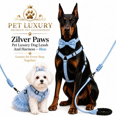 Zilver Paws Pet Luxury Dog Leash And Harness - Blue Zilver Paws Pet Luxury Dog Leash And Harness - Blue