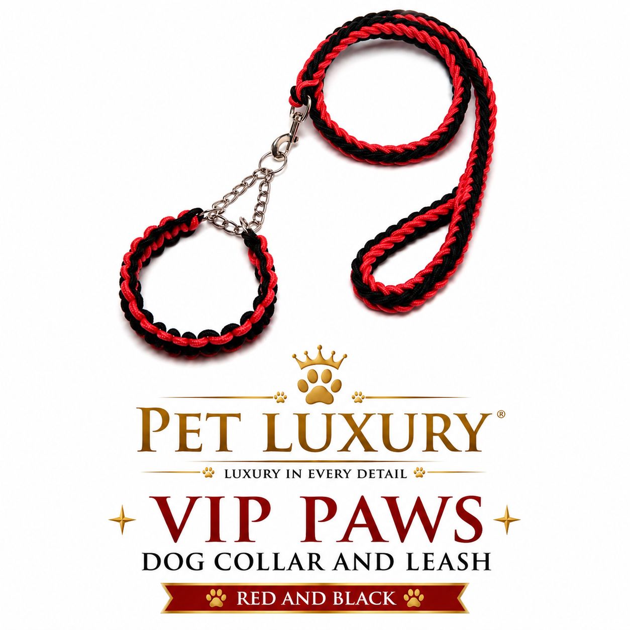 VIP PAWS Dog Collar And Leach - Red And Black