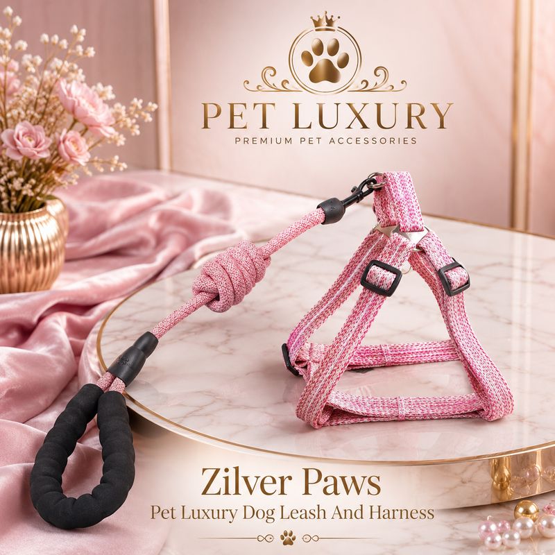 Zilver Paws Pet Luxury Dog Leash & Harness – Queen Pink