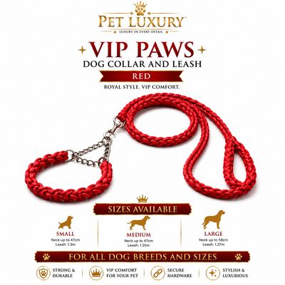 VIP PAWS Dog Collar And Leach - Red