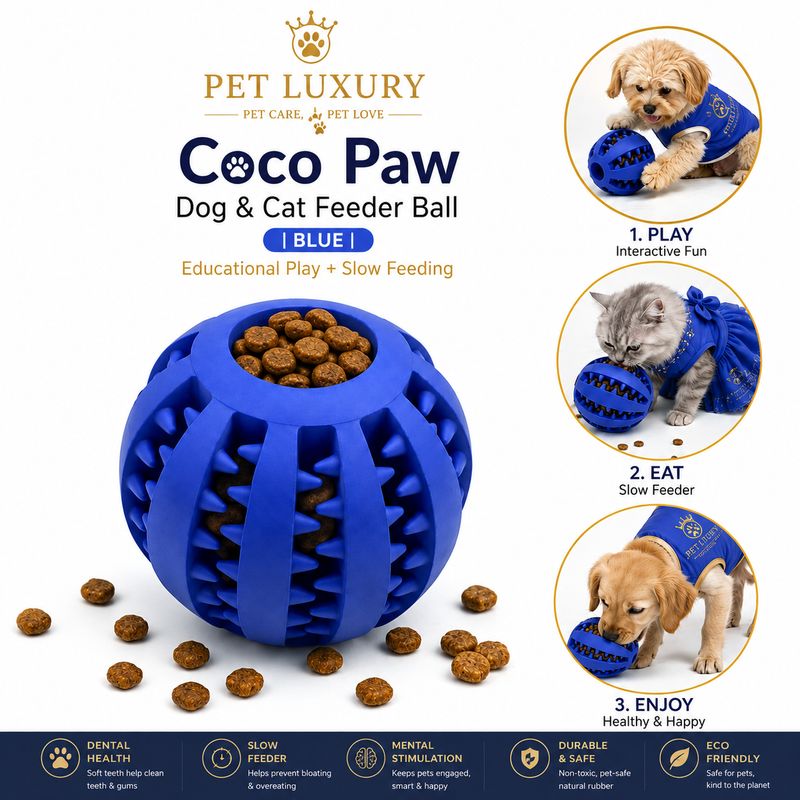 Coco Paw Dog & Cat Feeder Ball | Blue | Educational Play + Slow Feeding Coco Paw Dog & Cat Feeder Ball | Blue | Educational Play + Slow Feeding