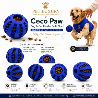 Coco Paw Dog & Cat Feeder Ball | Blue | Educational Play + Slow Feeding