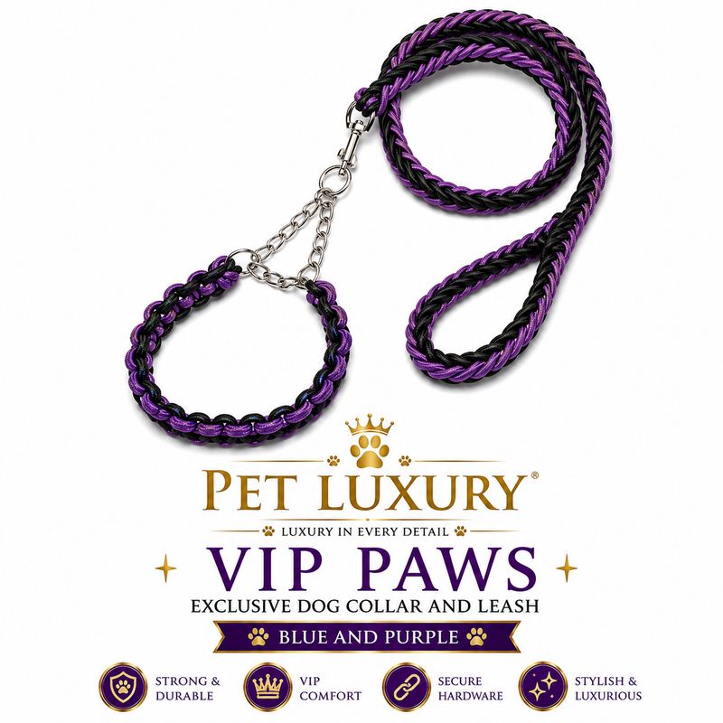 VIP PAWS Exclusive Dog Collar And Leach - Blue and Purple VIP PAWS Exclusive Dog Collar And Leach - Blue and Purple