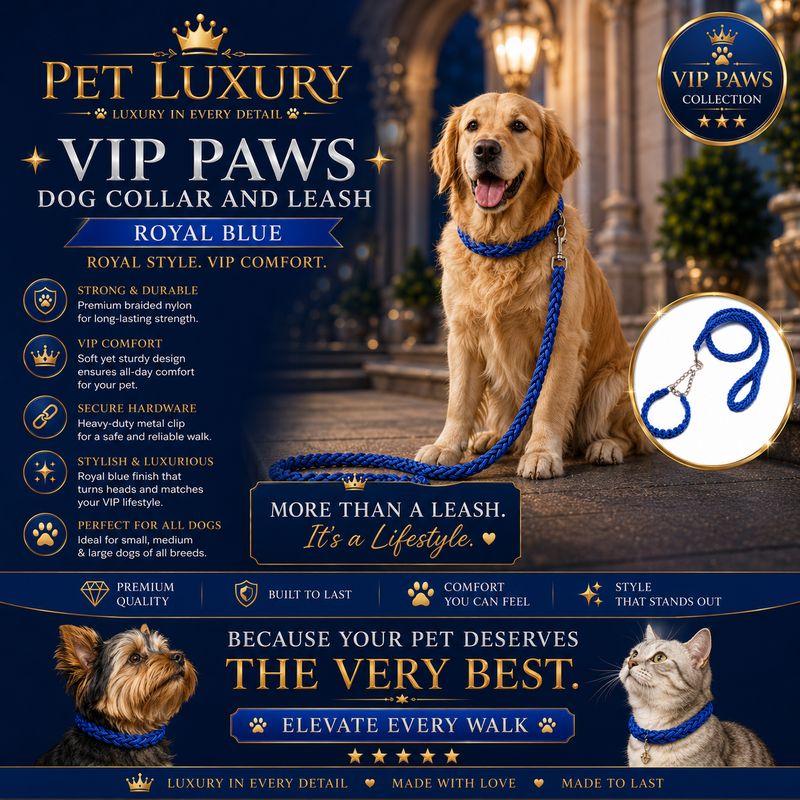 VIP PAWS Dog Collar And Leash - Royal Blue