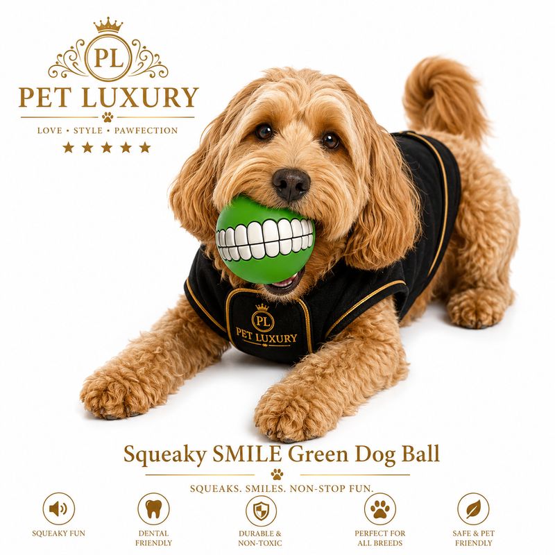 Pet Luxury Squeaky SMILE Green Dog Ball