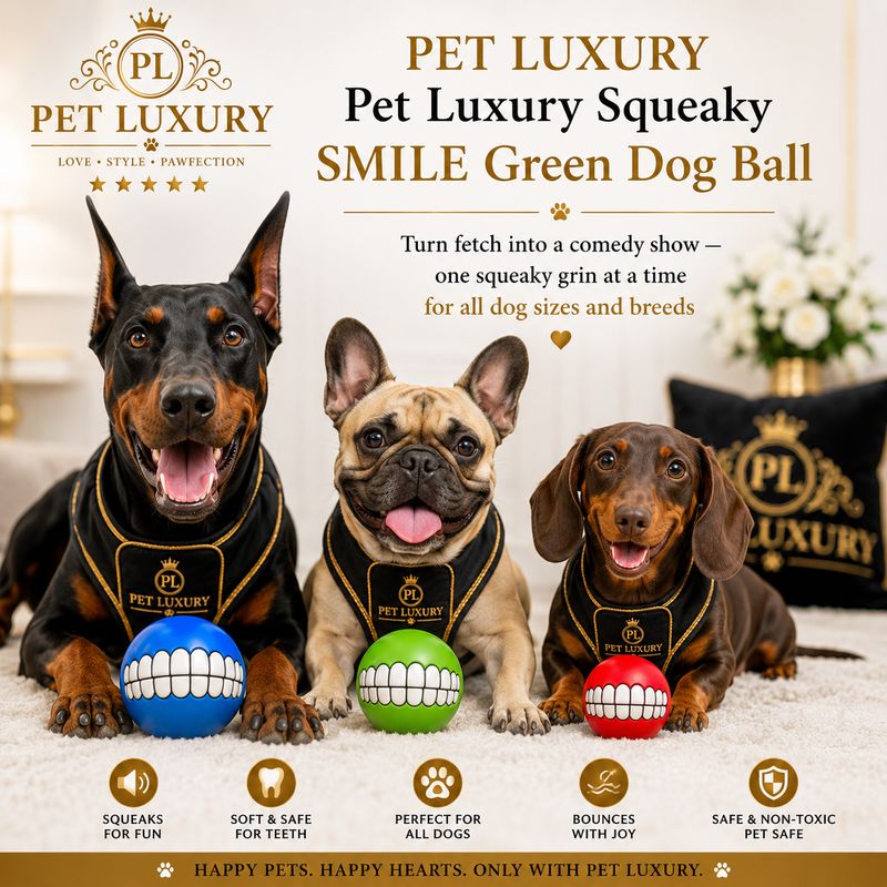 Pet Luxury Squeaky SMILE Green Dog Ball