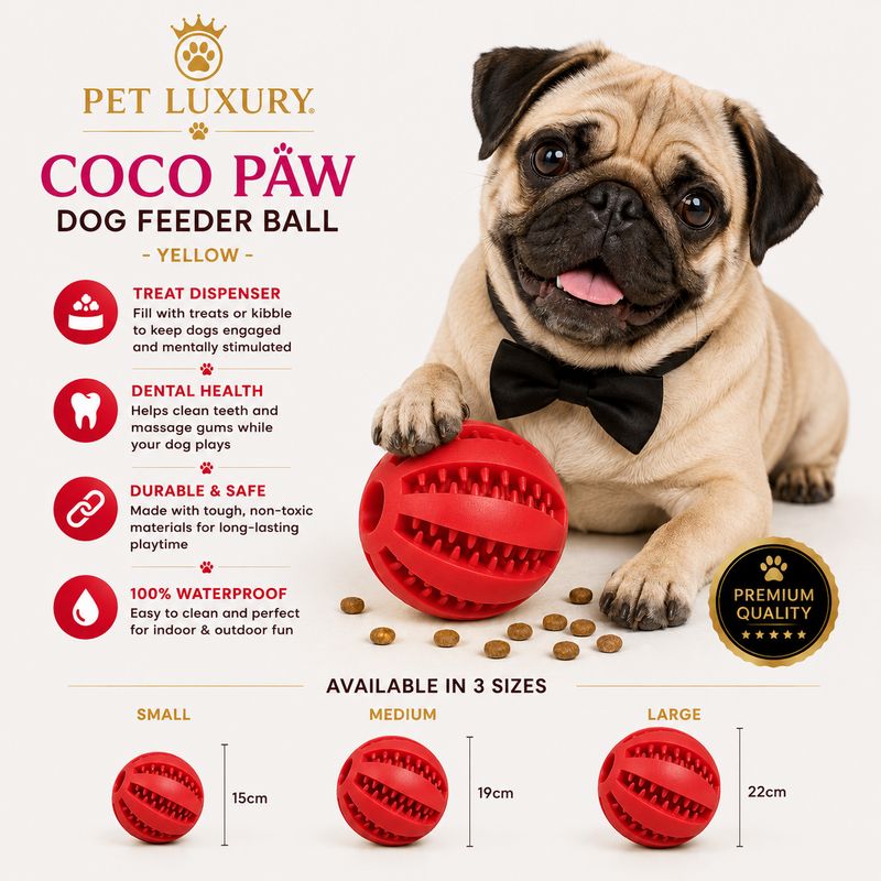 Pet Luxury Coco Paw Dog Feeder Ball - Red