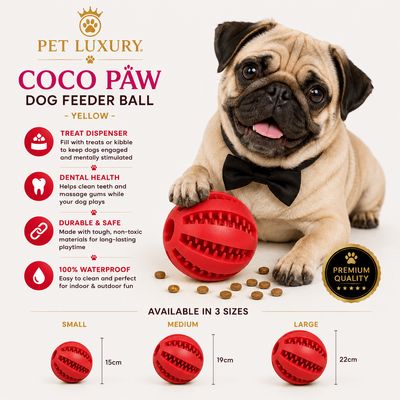 Pet Luxury Coco Paw Dog Feeder Ball - Red