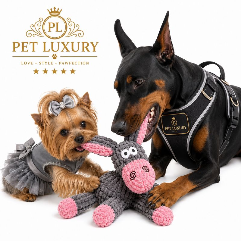 Pet Luxury's D-Donkey Farm Fam Plush Squeaking Toy – Pink & Gray