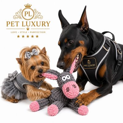 Pet Luxury's D-Donkey Farm Fam Plush Squeaking Toy – Pink & Gray Pet Luxury's D-Donkey Farm Fam Plush Squeaking Toy – Pink & Gray