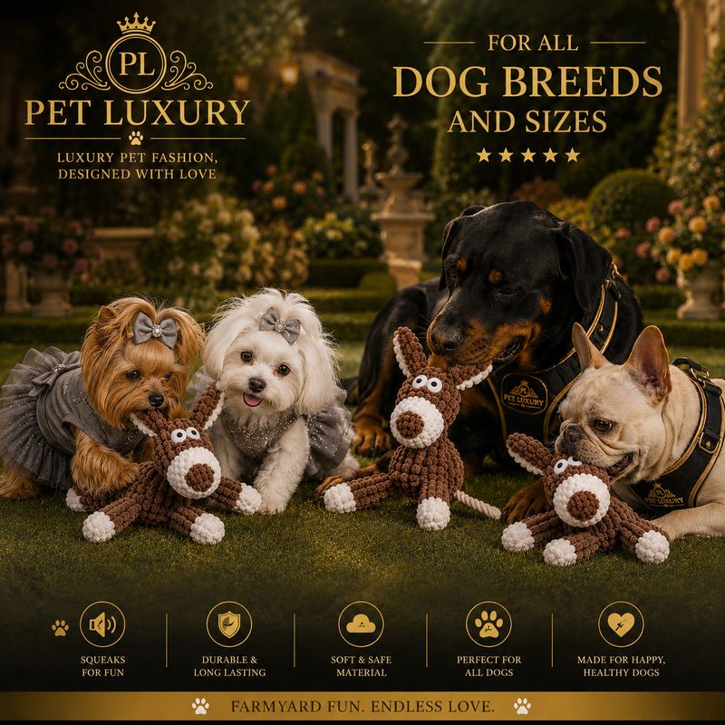 Pet Luxury's Dog Farm Fam Squeaking Pet Toy – Brown & White