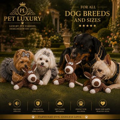Pet Luxury's Dog Farm Fam Squeaking Pet Toy – Brown & White
