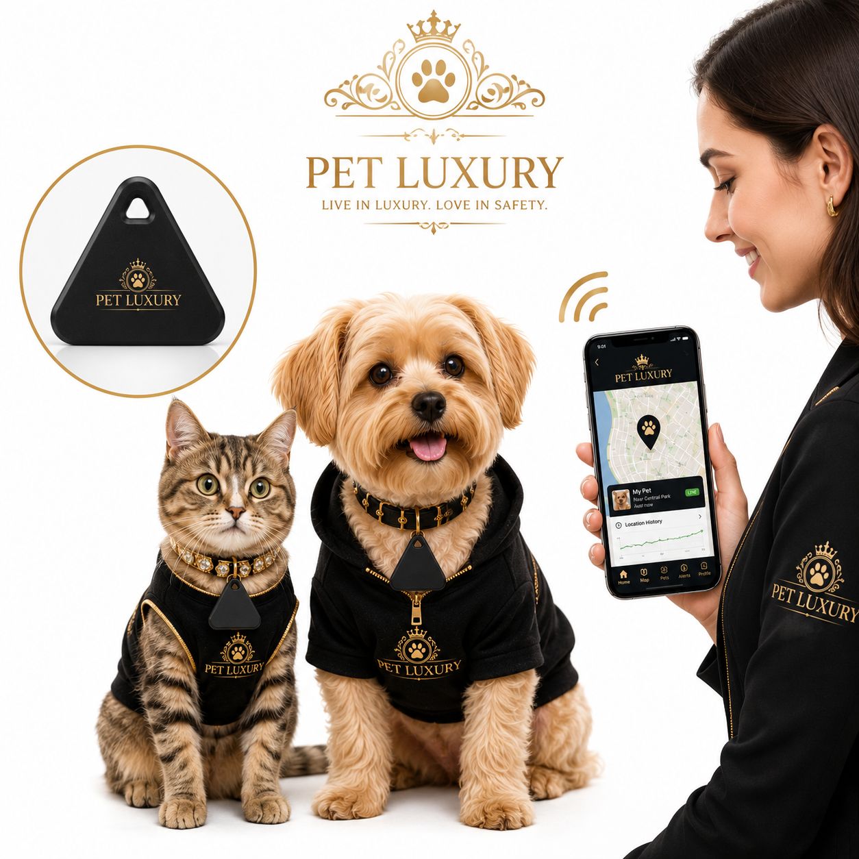 Pet Luxury Dog And Cat Pet Tracker - Black