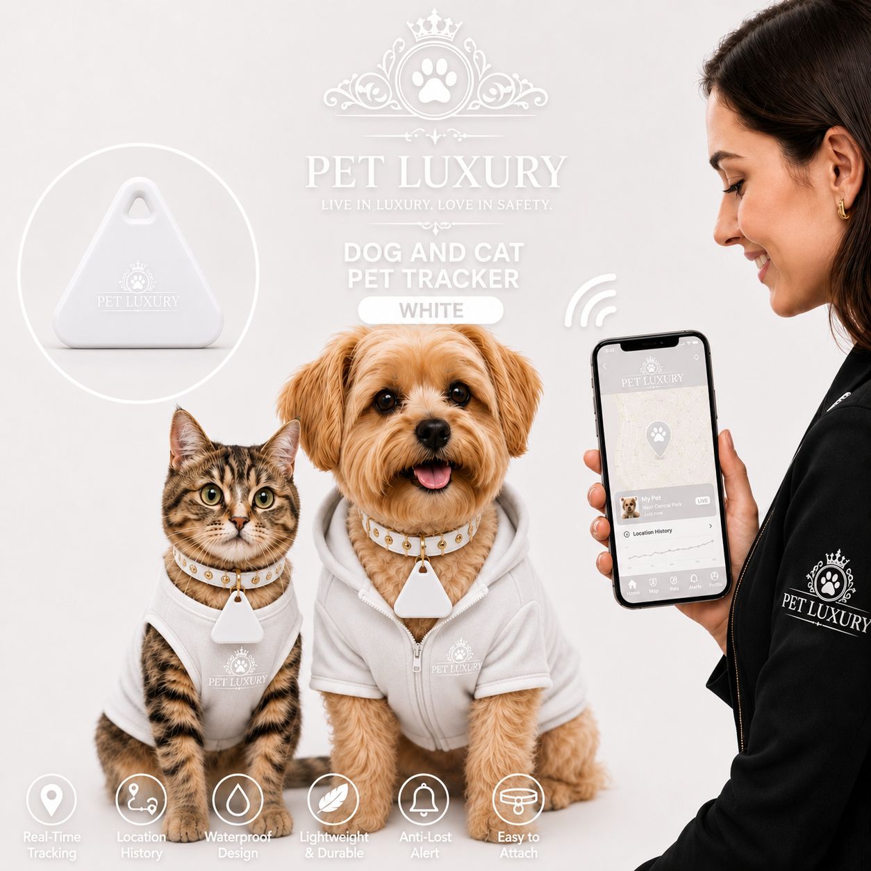 Pet Luxury Triangle Cat And Dog Tracker – White Edition Pet Luxury Triangle Cat And Dog Tracker – White Edition