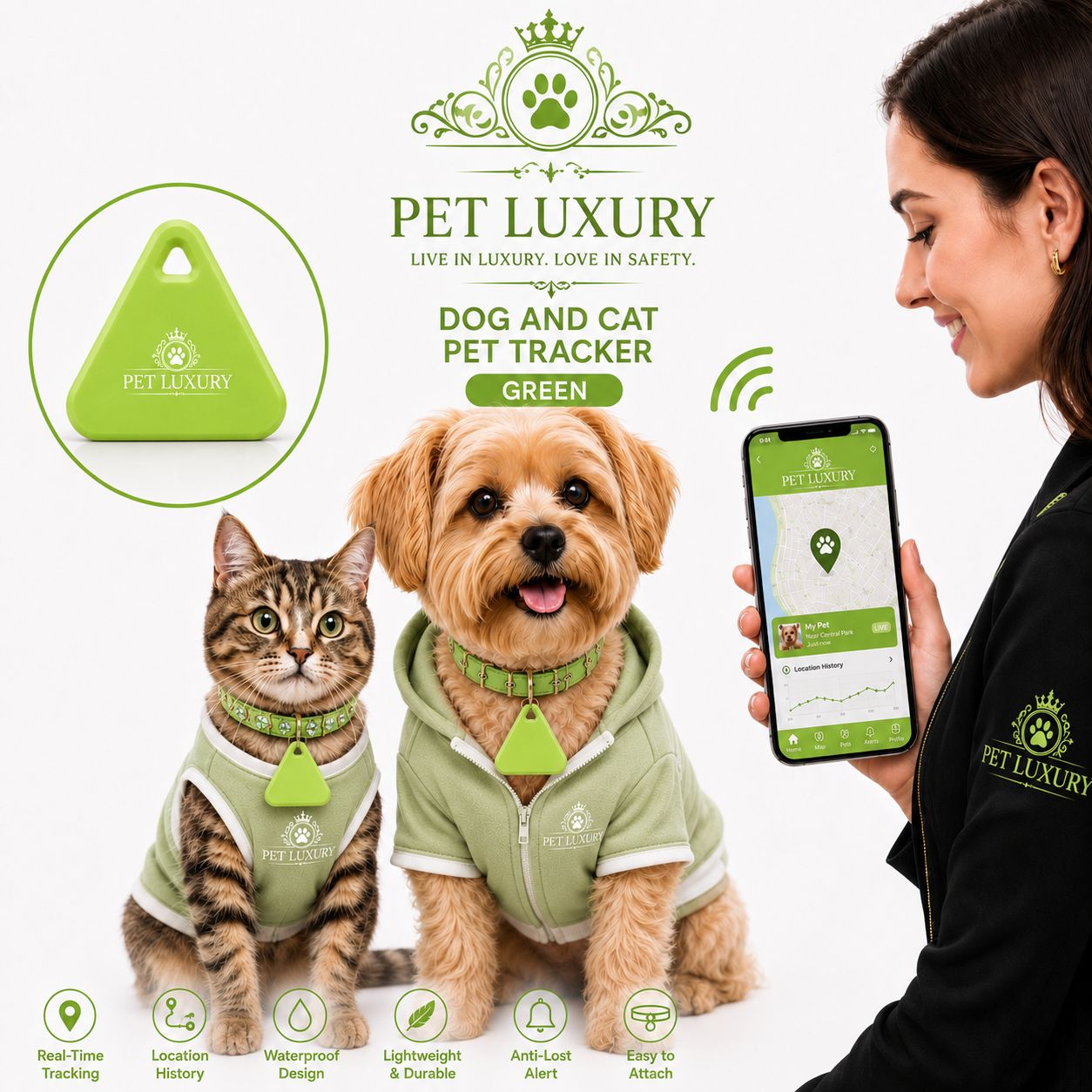 Pet Luxury Triangle Dog And Cat Tracker – Green Edition Pet Luxury Triangle Dog And Cat Tracker – Green Edition