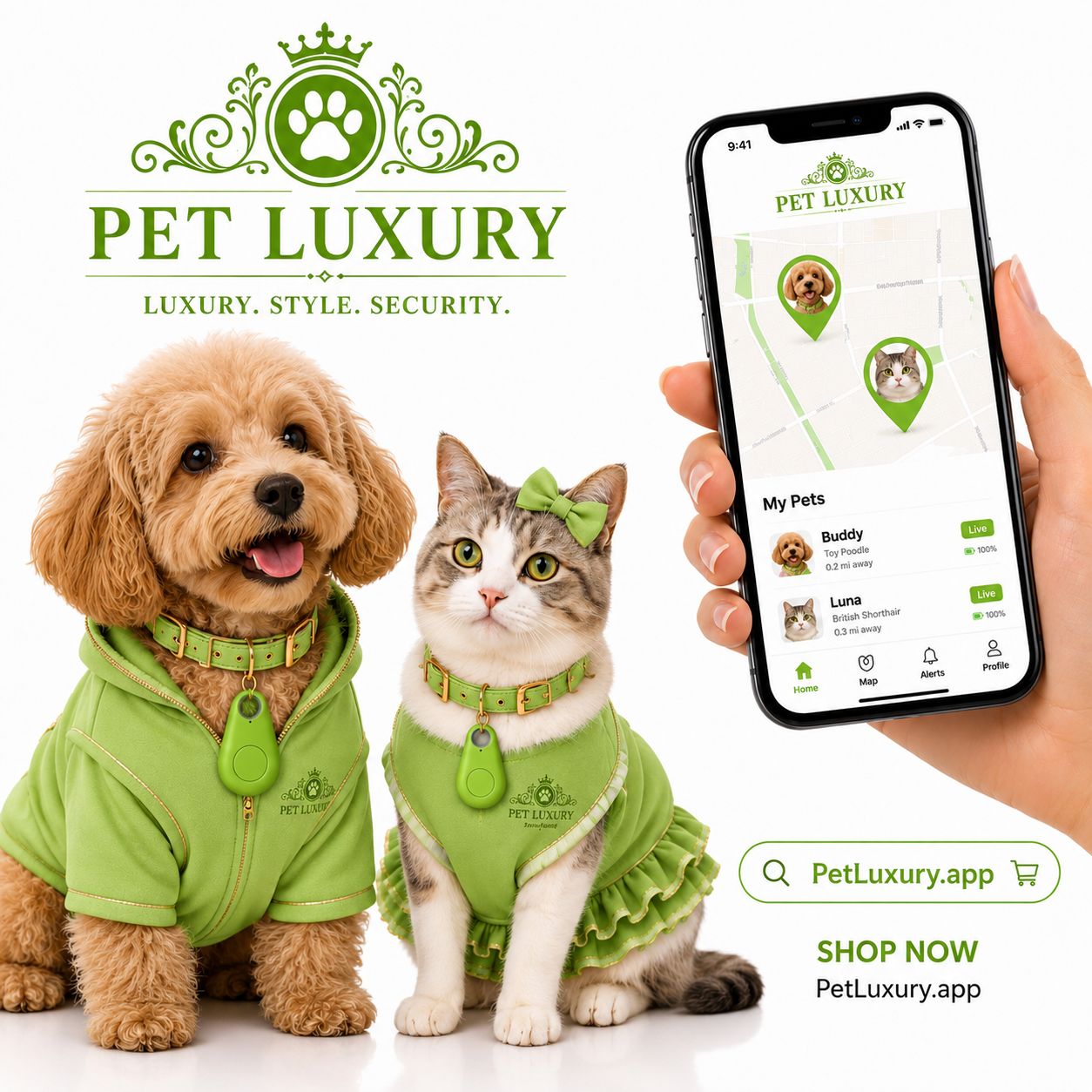 PetLuxury.app Companion Dog And Cat Tracker – Green Edition PetLuxury.app Companion Dog And Cat Tracker – Green Edition