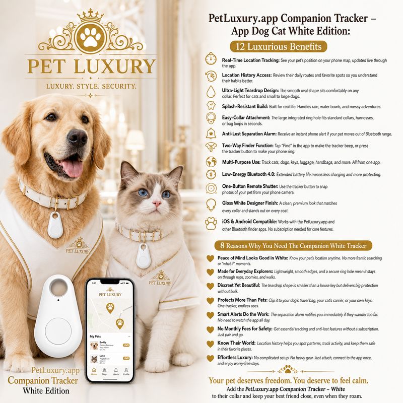 PetLuxury.app Companion Tracker – App Dog Cat White Edition