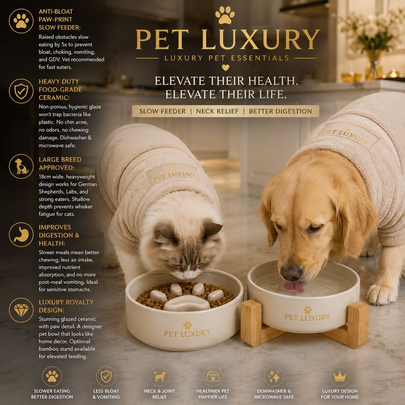 Royal Ceramic Slow Feeder Dog Bowl for Cats & Dogs - Pet Luxury