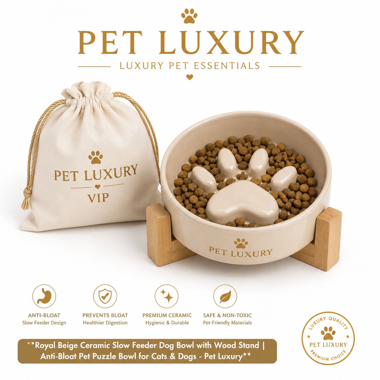 Royal Ceramic Slow Feeder Dog Bowl for Cats & Dogs - Pet Luxury