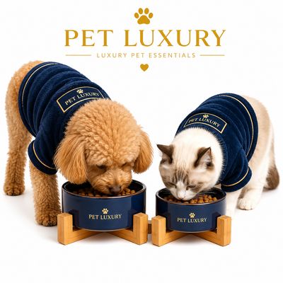 Royal Blue Ceramic Slow Feeder Dog Bowl for Cats & Dogs - Pet Luxury