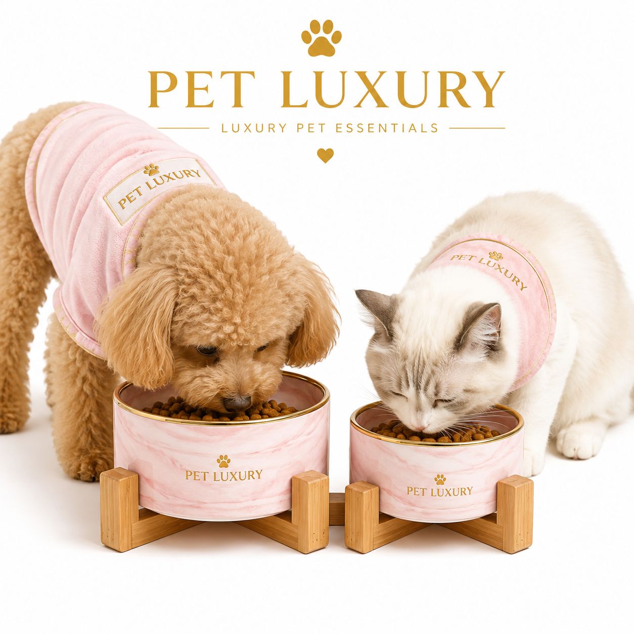 Ceramic Dog & Cat Bowl | Elevated Porcelain Pet Feeding Bowl for Neck Relief - Pet Luxury Pink Marble Ceramic Dog & Cat Bowl | Elevated Porcelain Pet Feeding Bowl for Neck Relief - Pet Luxury Pink Marble