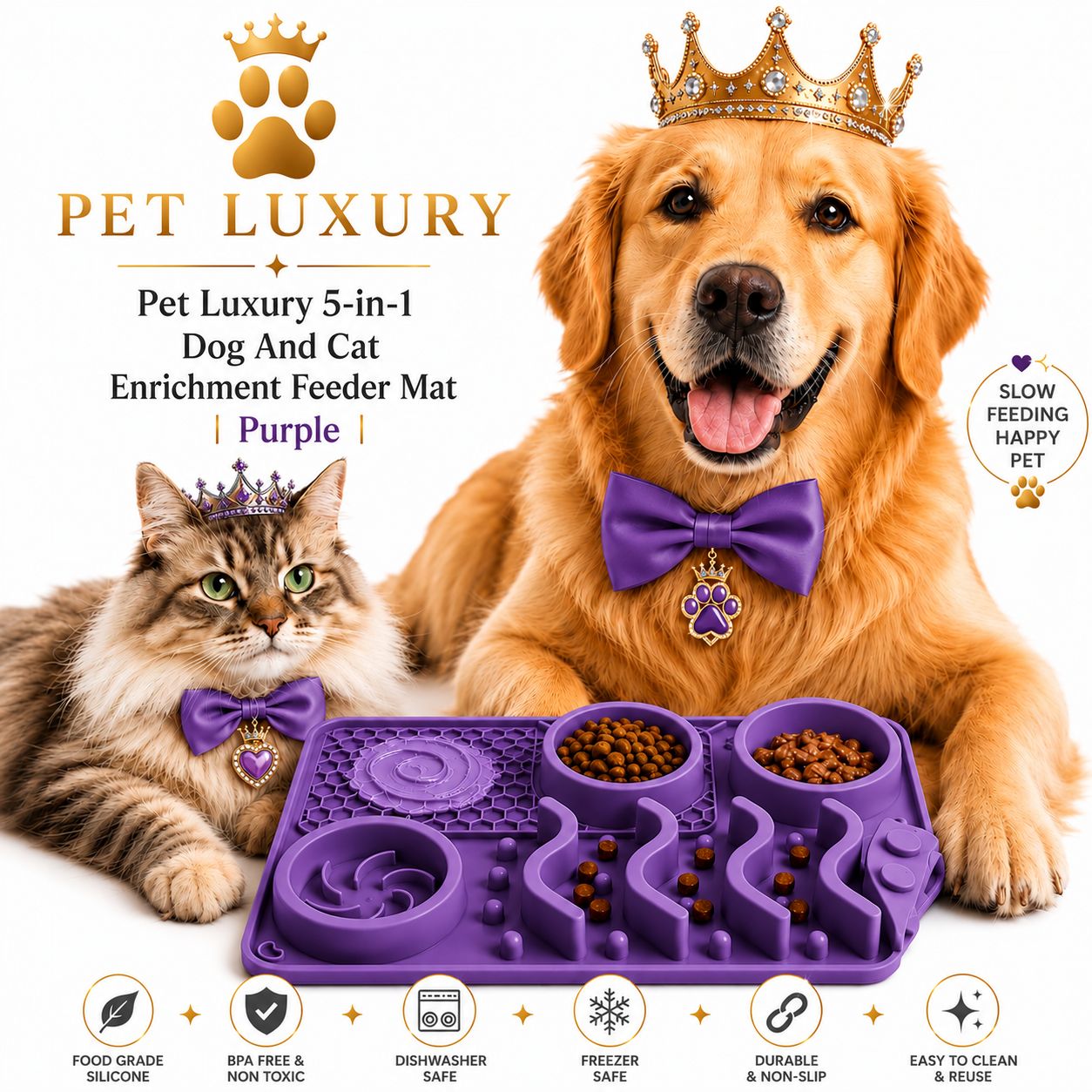 Pet Luxury 5-in-1 Dog And Cat Enrichment Feeder Mat | Purple Pet Luxury 5-in-1 Dog And Cat Enrichment Feeder Mat | Purple