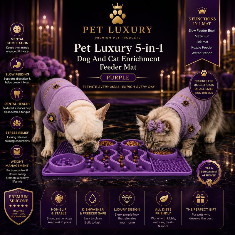 Pet Luxury 5-in-1 Dog And Cat Enrichment Feeder Mat | Purple