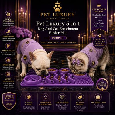 Pet Luxury 5-in-1 Dog And Cat Enrichment Feeder Mat | Purple