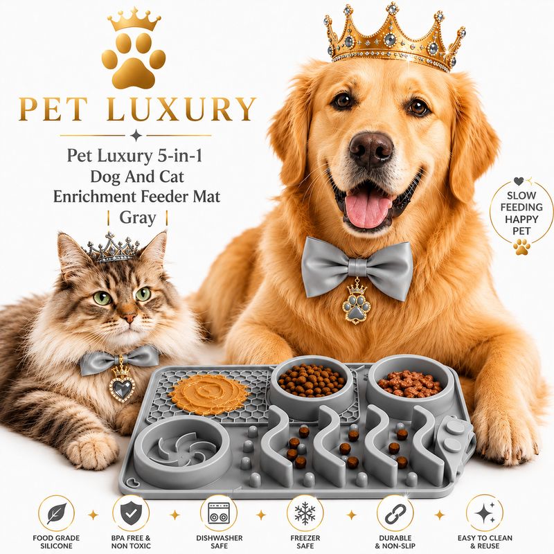 Pet Luxury 5-in-1 Dog And Cat Enrichment Feeder Mat | Gray Pet Luxury 5-in-1 Dog And Cat Enrichment Feeder Mat | Gray