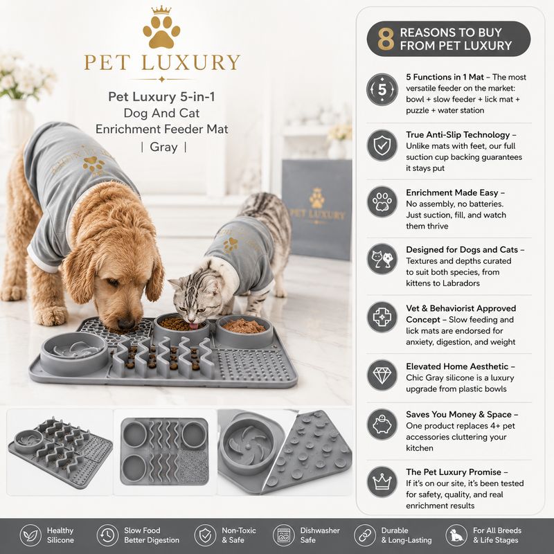 Pet Luxury 5-in-1 Dog And Cat Enrichment Feeder Mat | Gray