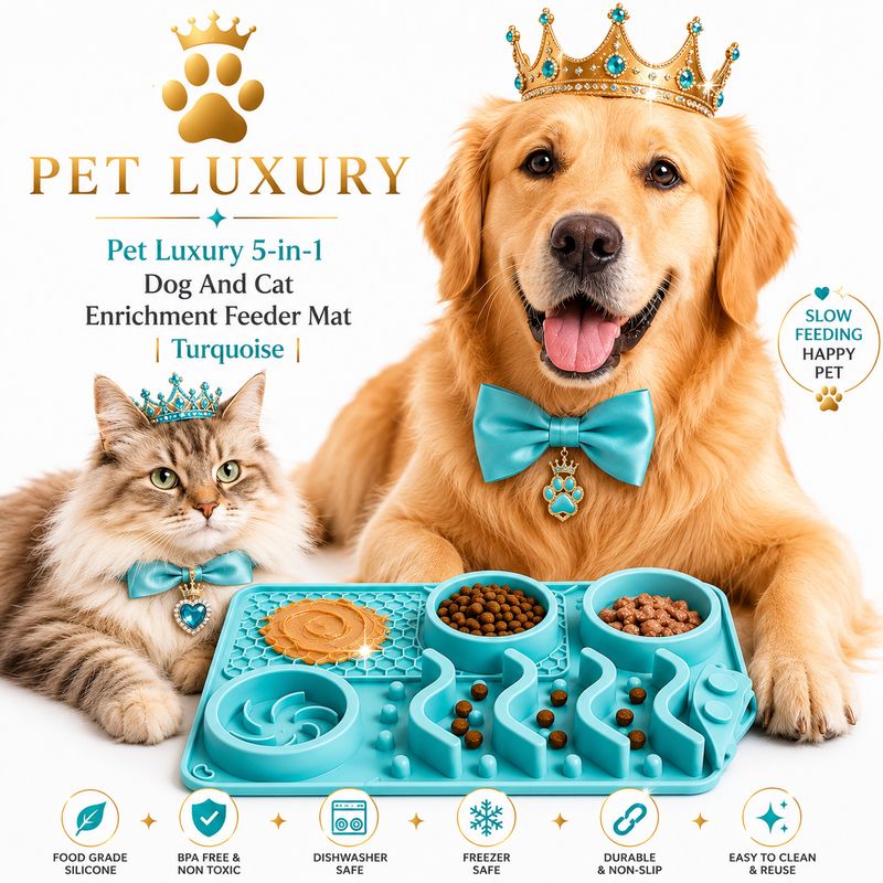 Pet Luxury 5-in-1 Dog And Cat Enrichment Feeder Mat | Turquoise