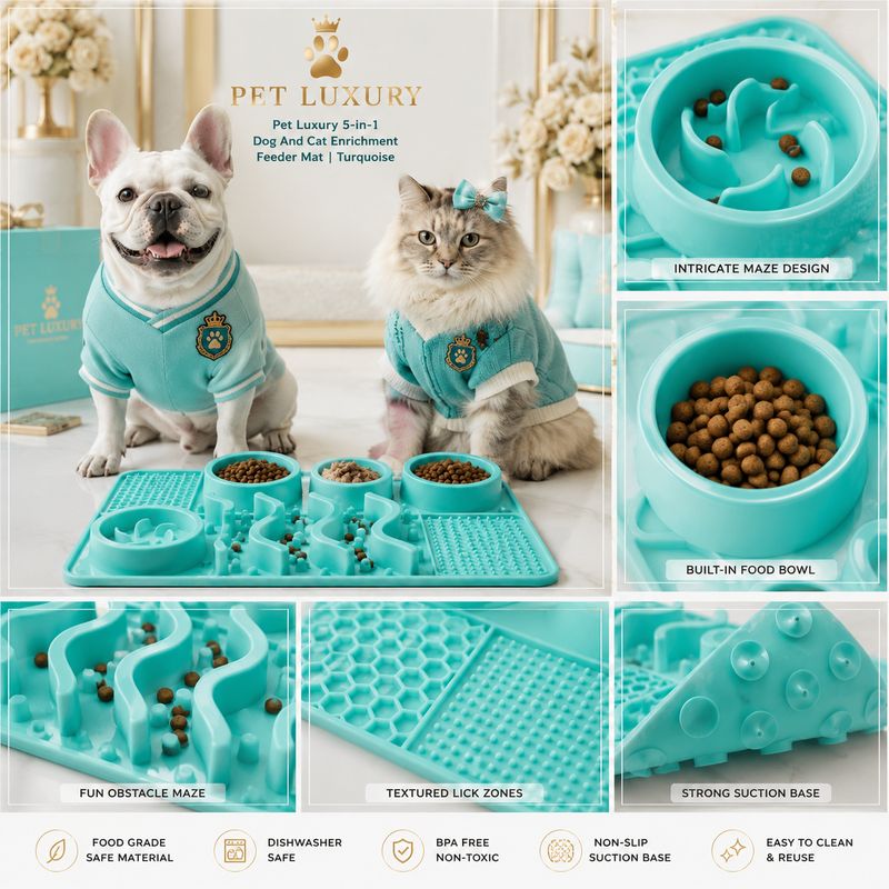 Pet Luxury 5-in-1 Dog And Cat Enrichment Feeder Mat | Turquoise